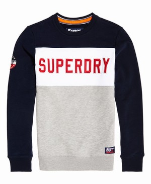 Superdry Academy Colour Block Férfi Pulóver Sötétkék/Szürke | XAVJH6328